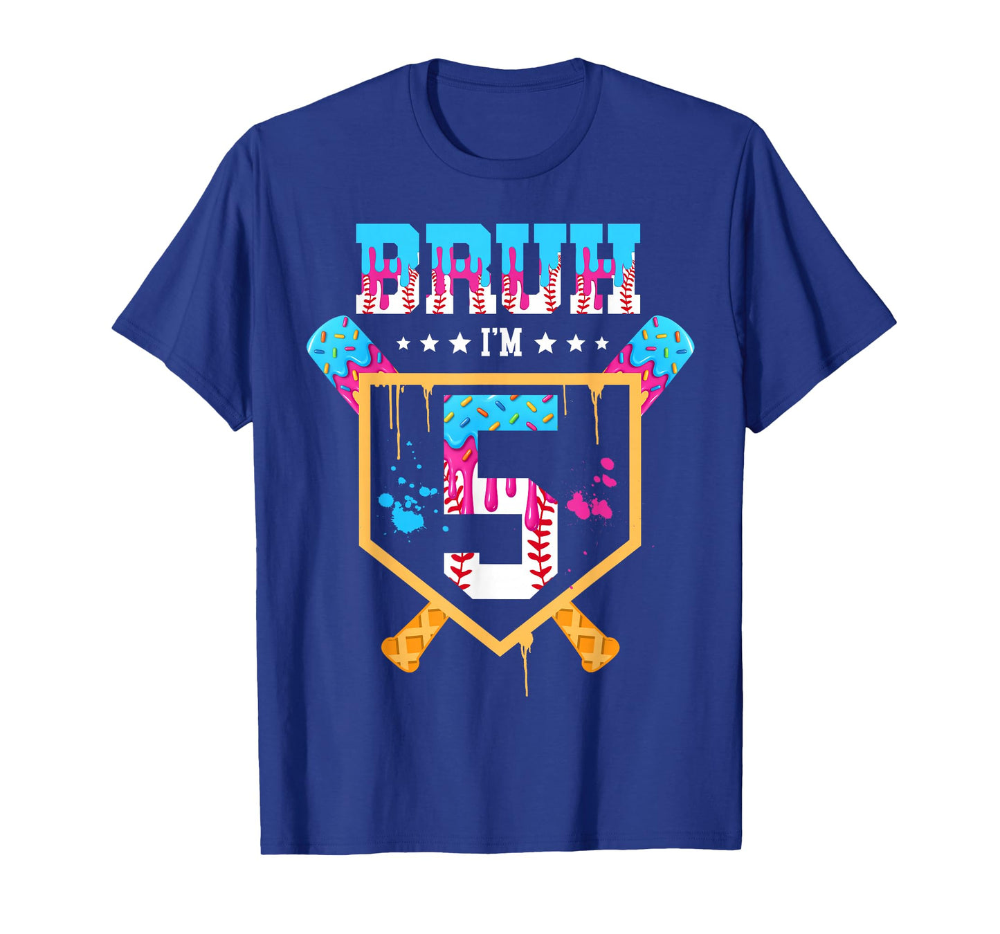 Baseball 5 Year Old Ice Cream Drip 5th Birthday Boys T-Shirt