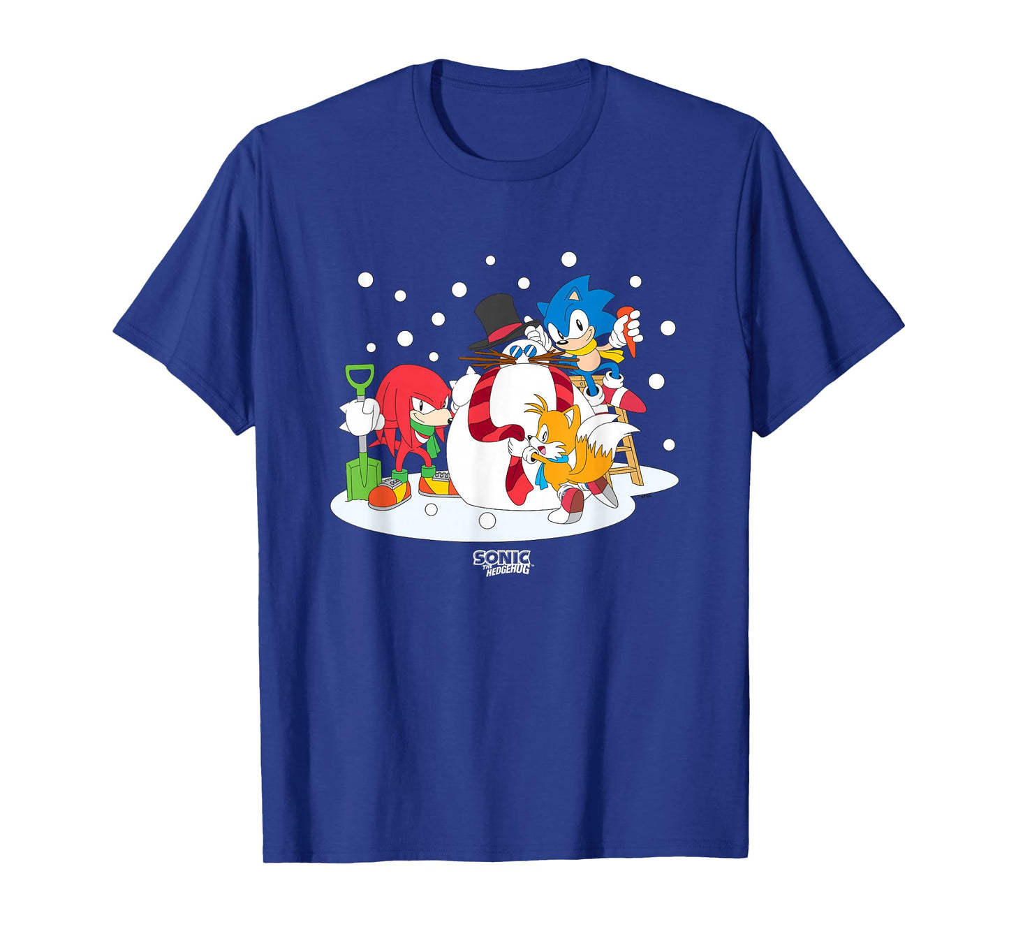 Sonic The Hedgehog Christmas Team Sonic Building Snowman T-Shirt