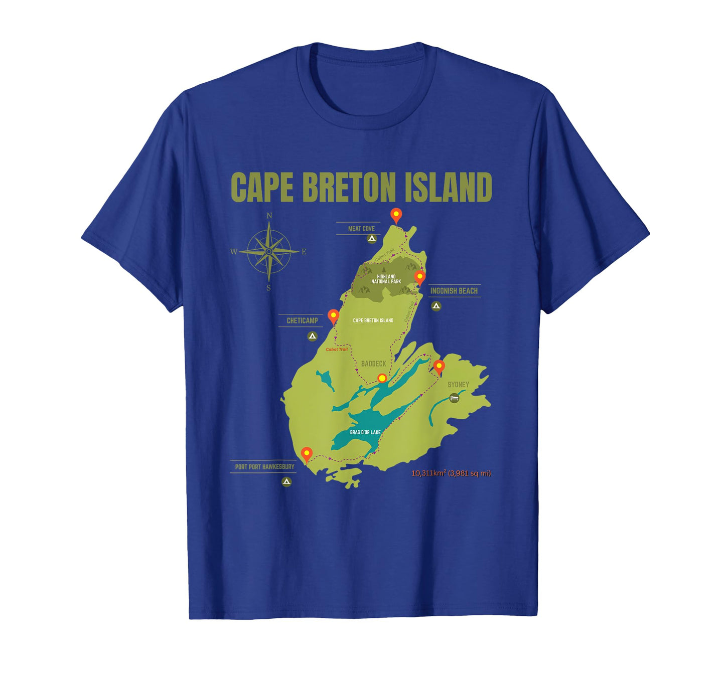 Cape Breton Island, Nova scotia canada - map with locations T-Shirt
