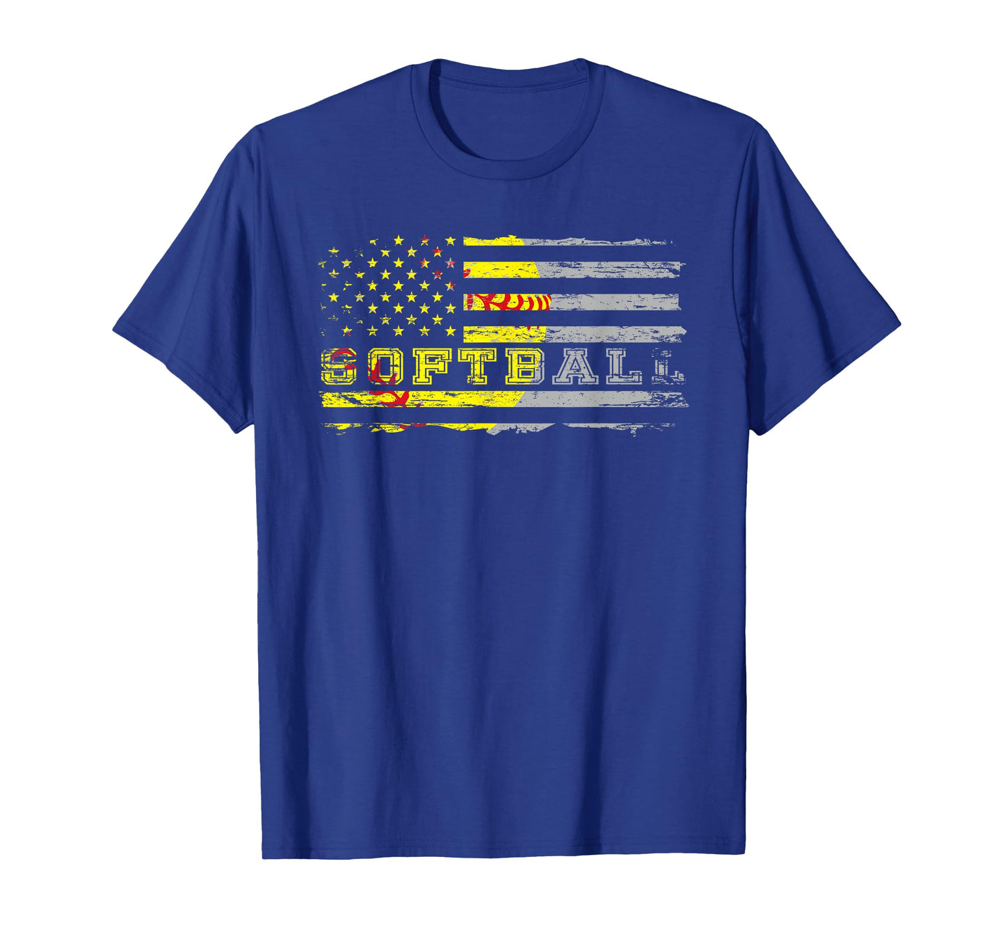 American flag softball fan Team Distressed Gift Women Girls Kids Men T-Shirt
