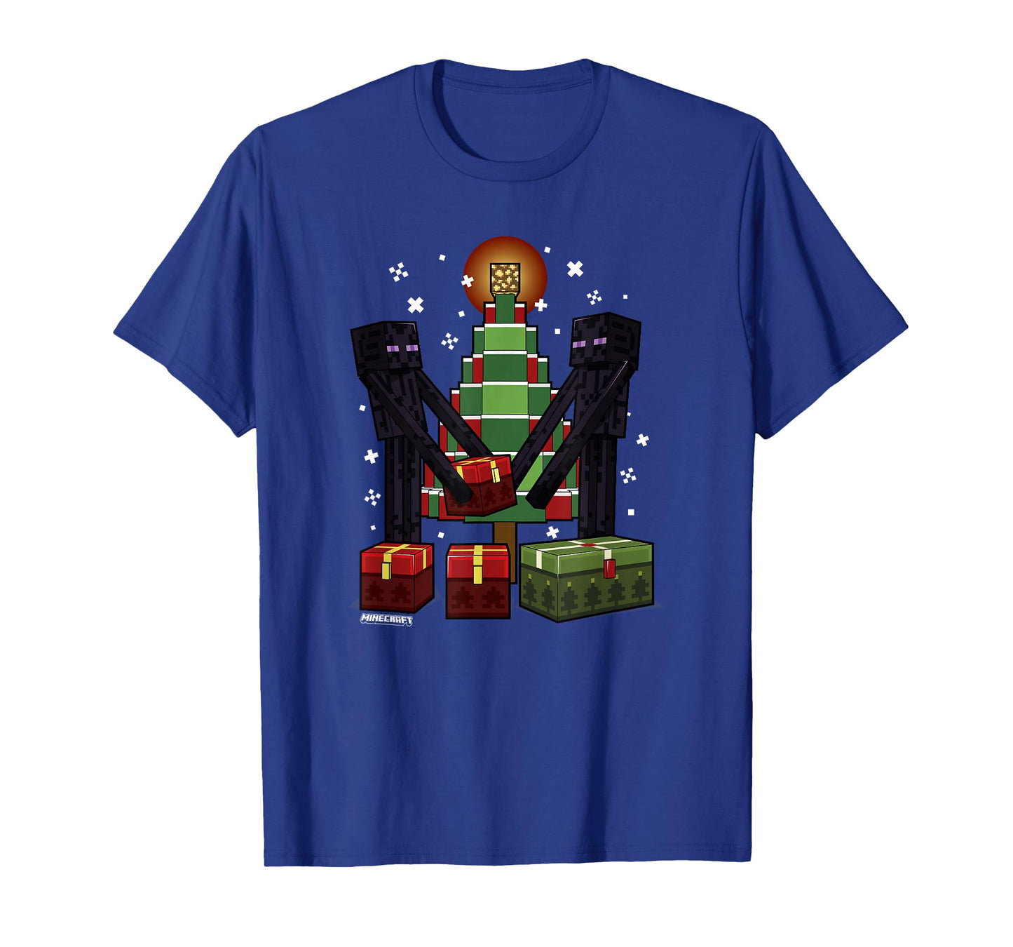 Minecraft Christmas Enderman Gift T-Shirt, Unisex-Adult, Blue, Small, Short Sleeve