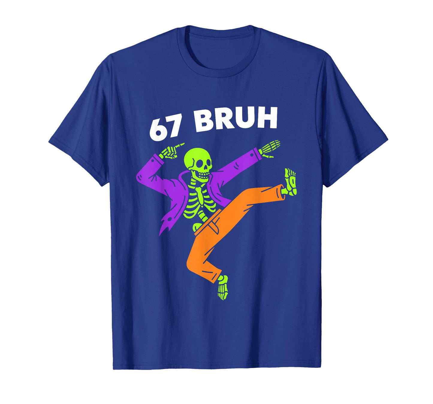 67 Bruh Halloween Dabbing Skeleton Meme 6 7 Numbers Funny T-Shirt