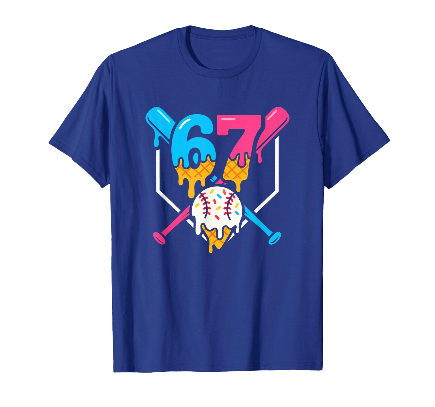 Six Seven Baseball Ice Cream Drip Cool 67 Gen Alpha Slang T-Shirt