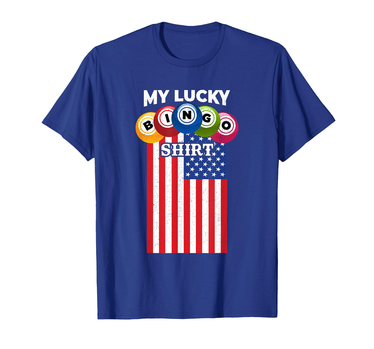 Lucky Bingo With American Flag Funny Bingo Player T-Shirt