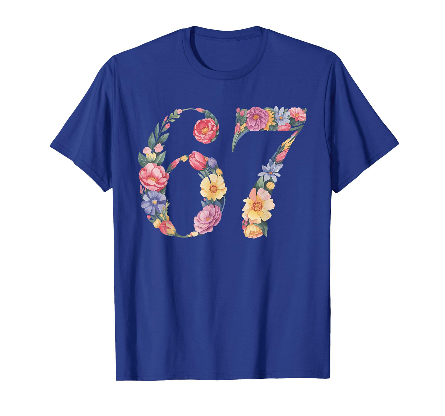 Girls Six Seven Meme Watercolor Floral Number 67 T-Shirt