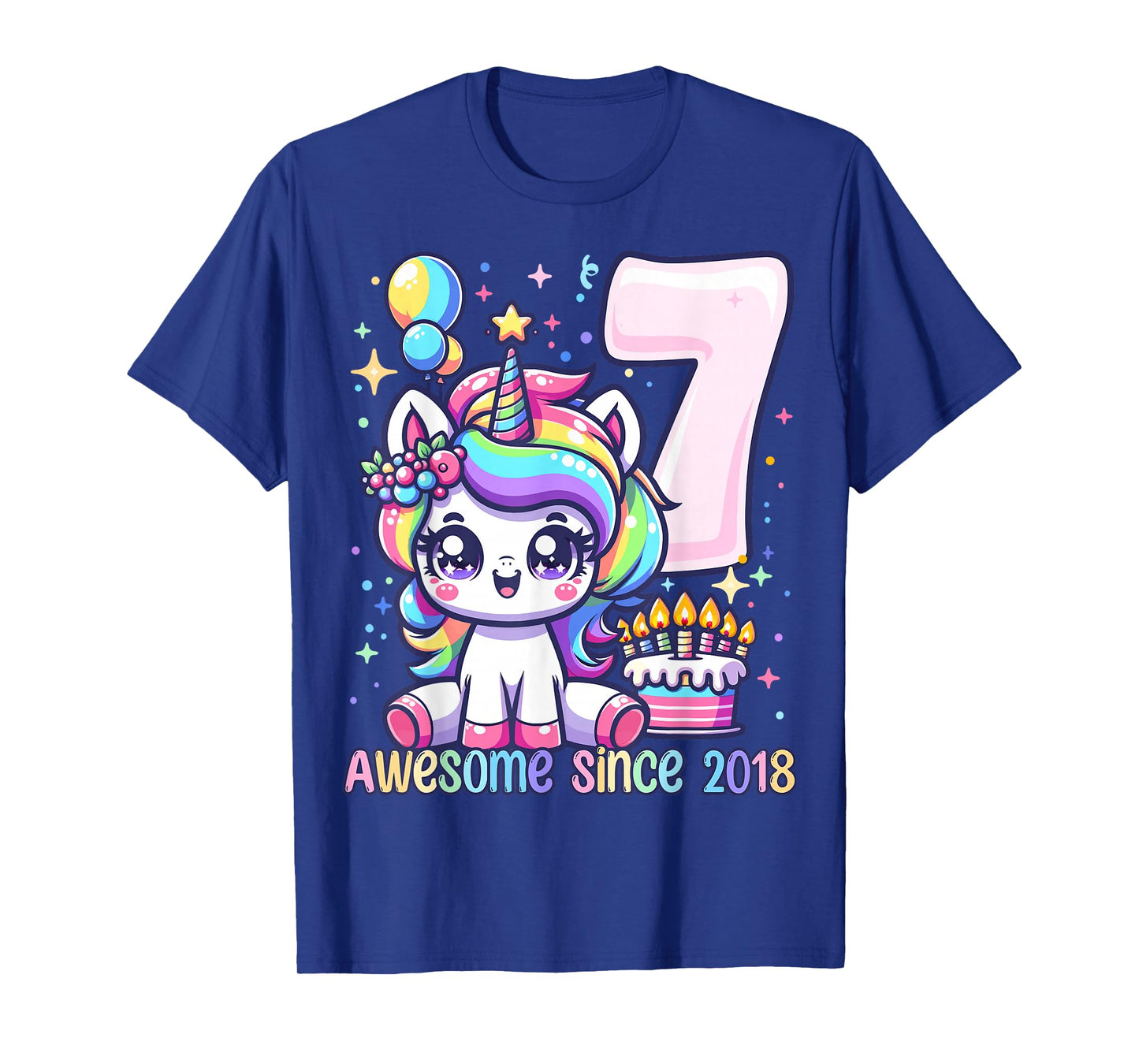 Unicorn 7th Birthday 7 Year Old Unicorn Party Girls Outfit T-Shirt