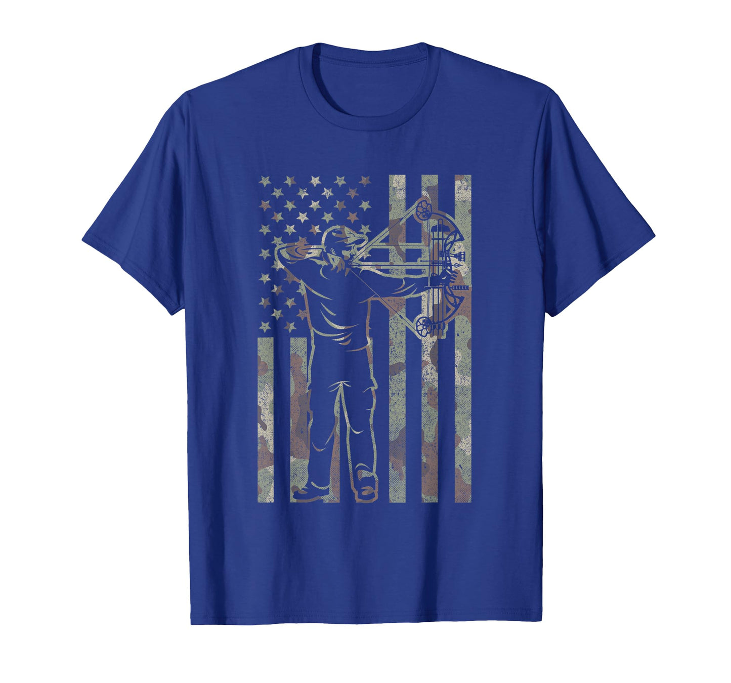 Archery Bow Hunter Deer Bow Hunting Vintage Camo US Flag T-Shirt