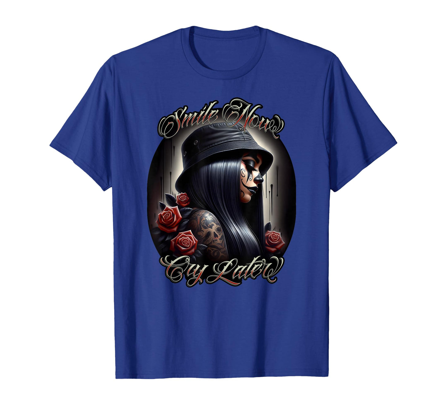 SMILE NOW CRY LATER Chicana Payasa Tattoo Chicano Artwork T-Shirt