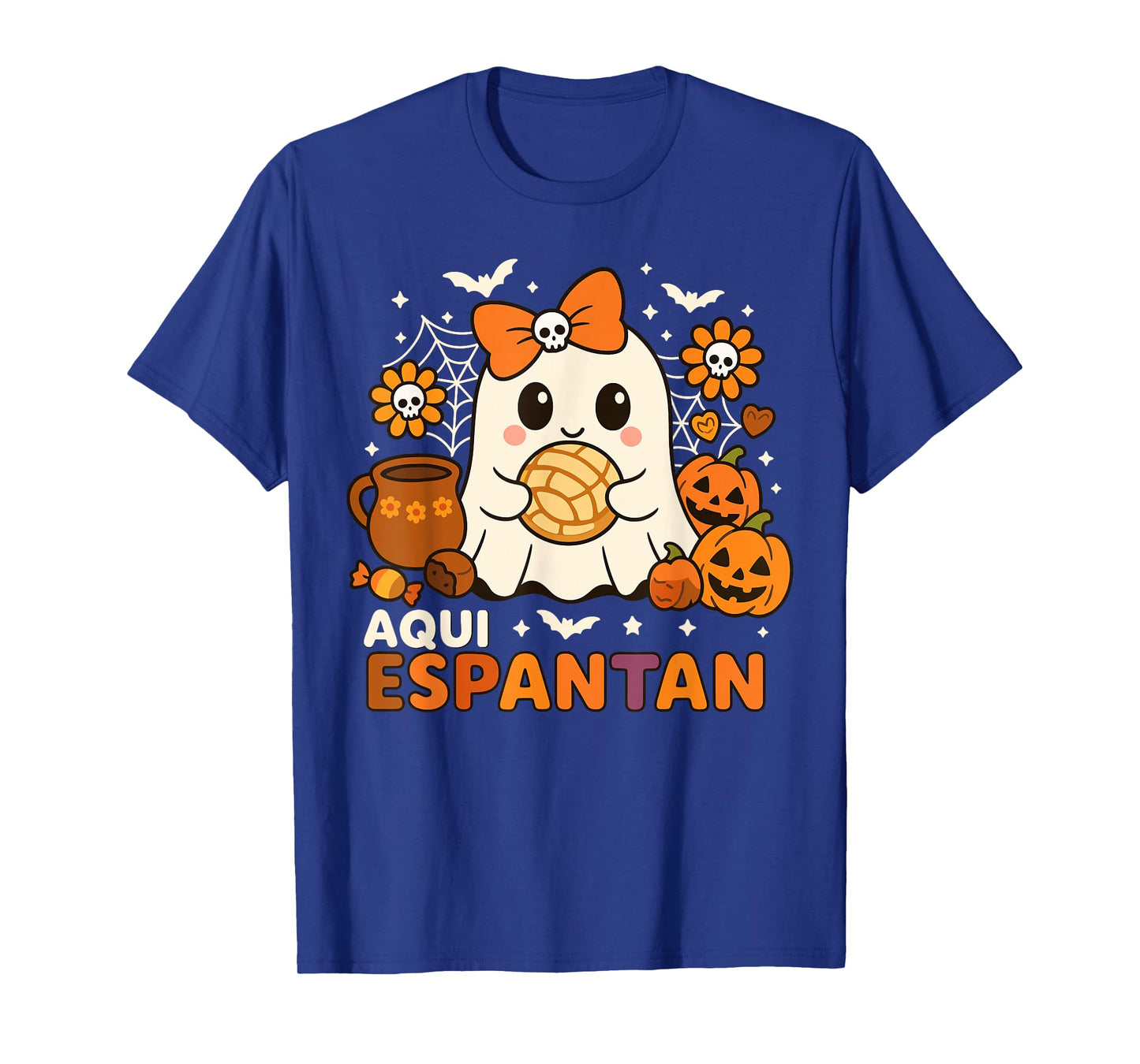 Aqui Espantan Cute Ghost Pan de Muerto Mexican Halloween T-Shirt