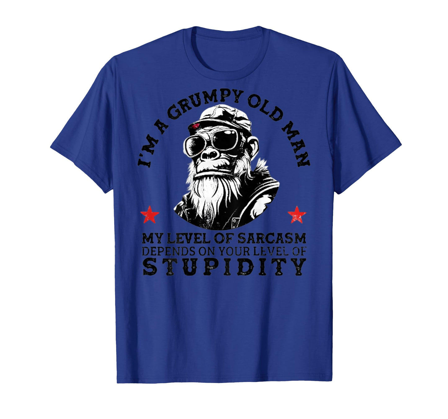 Grumpy Old Man - My Level Of Sarcasm Funny Monkey (On Back) T-Shirt