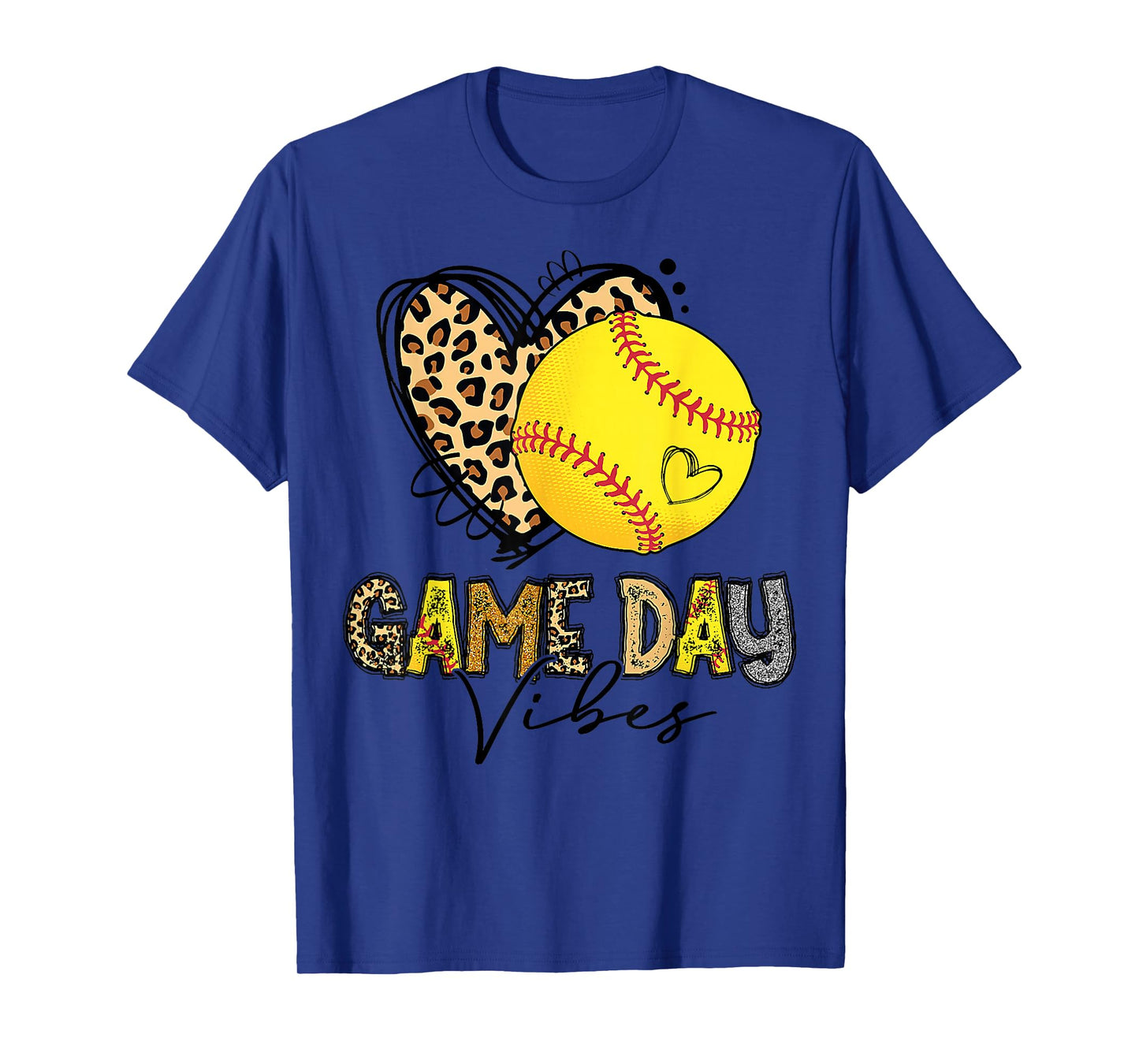 Bleached Softball Game Day Vibes Leopard Heart Headband Mom T-Shirt