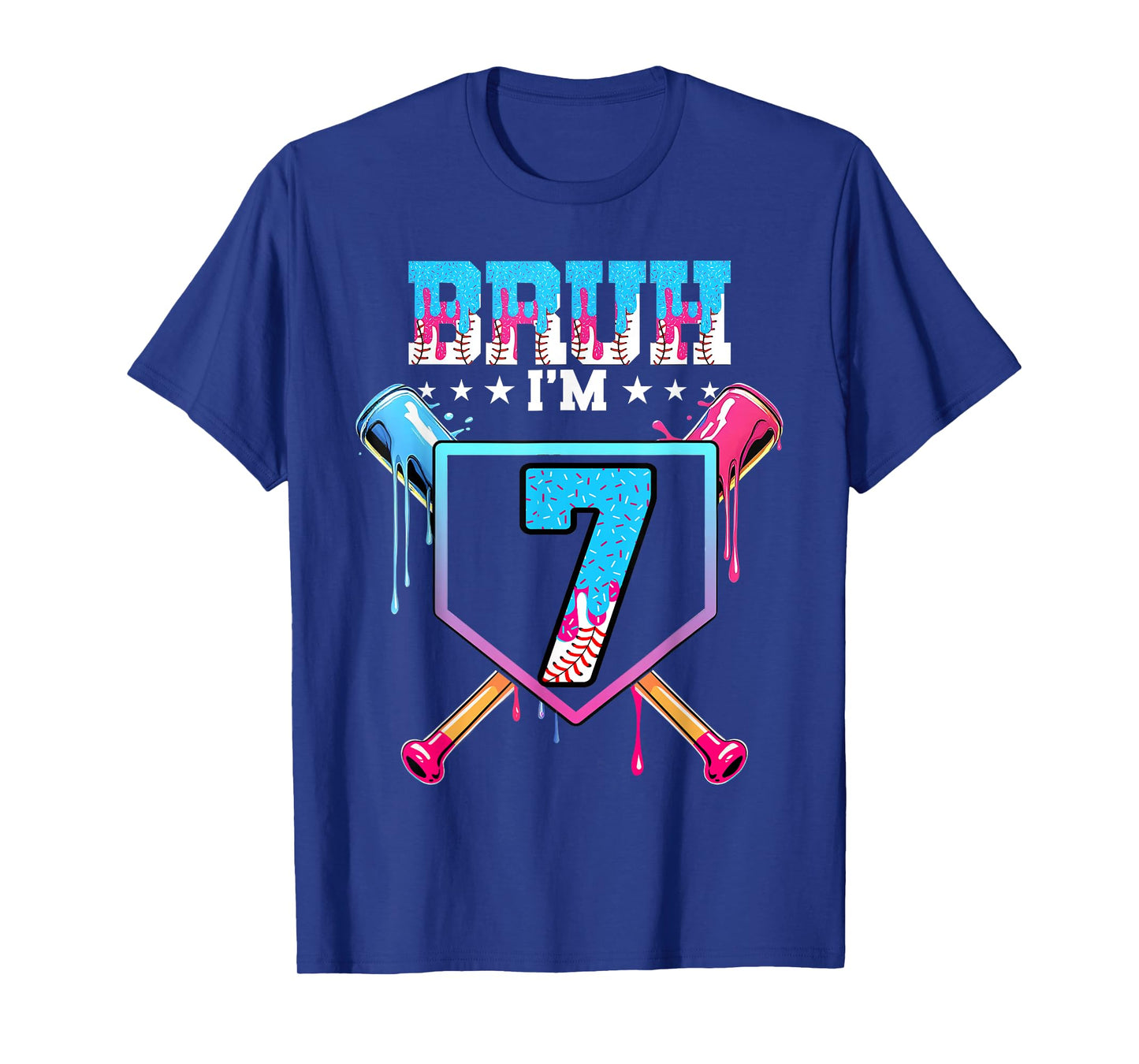Bruh 7th Birthday Boy Baseball Ice Cream Drip 7 Year Old Boy T-Shirt