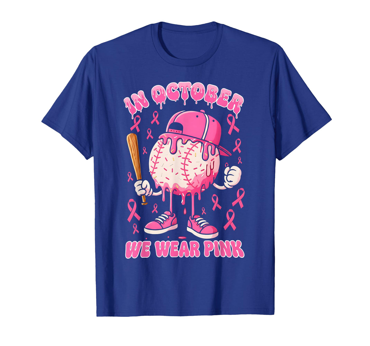 Baseball Ice Cream Drip in October Wear Pink Breast Cancer T-Shirt