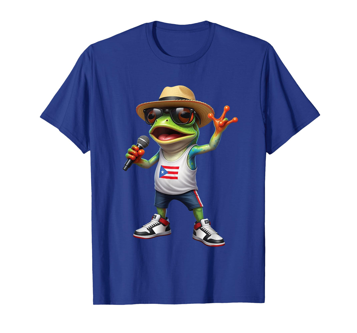 Puerto Rico Singing Coqui Boricua Frog, Straw Hat PR Flag T-Shirt