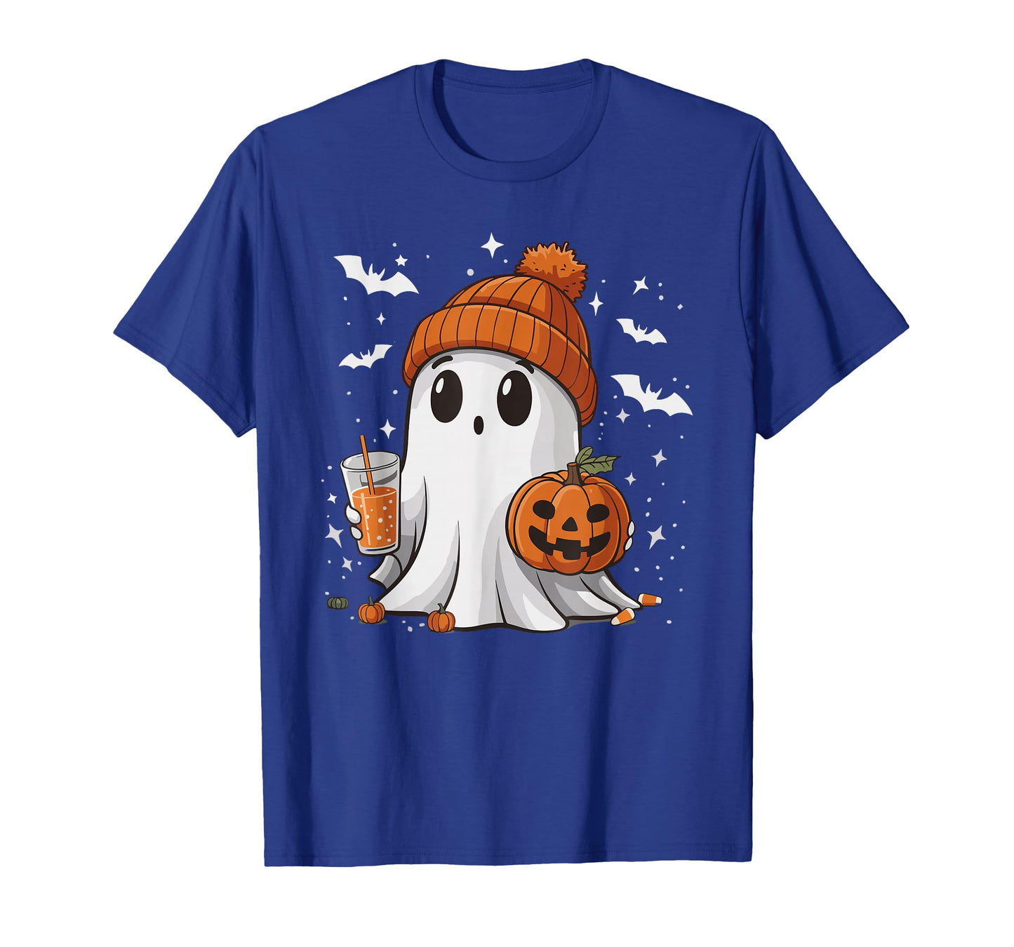 Cute Halloween Ghost with Pumpkin Spice Drink Spooky Season T-Shirt
