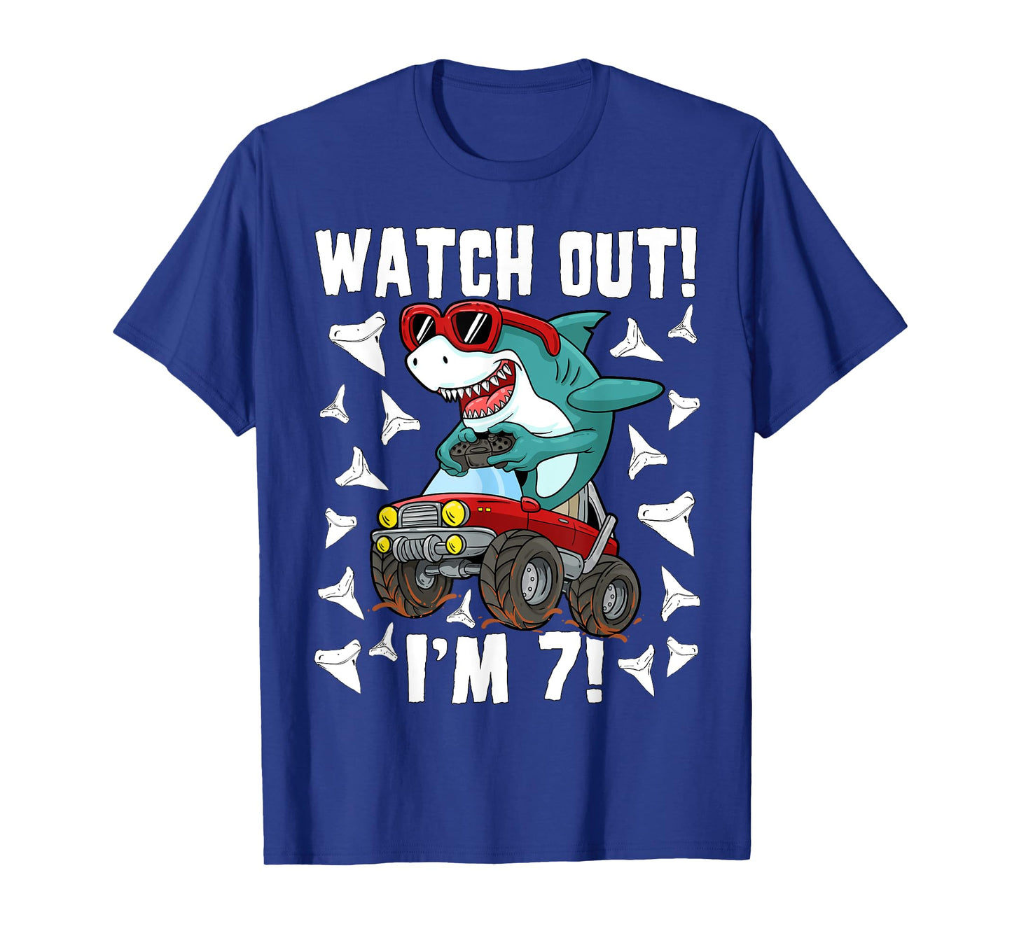 7 Years Old 7th Birthday Shark Boy Girl Monster Truck Gamer T-Shirt