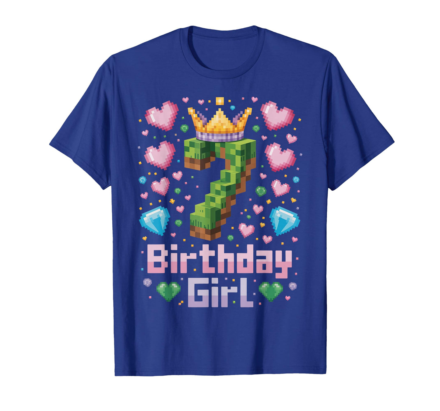 7th Birthday Girl Shirt Gaming Pixel Number Party 7 Year Old T-Shirt