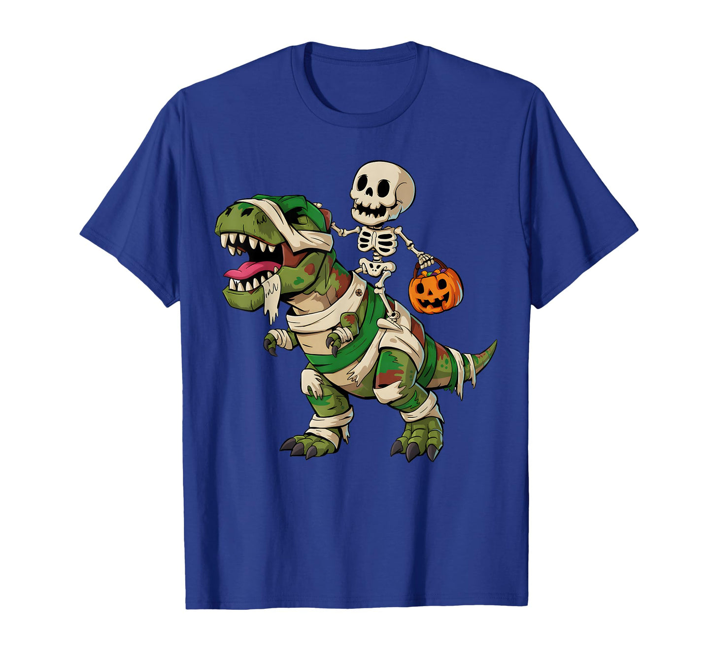 Skeleton Dinosaur T rex Boys Kids Funny Halloween Pumpkin T-Shirt
