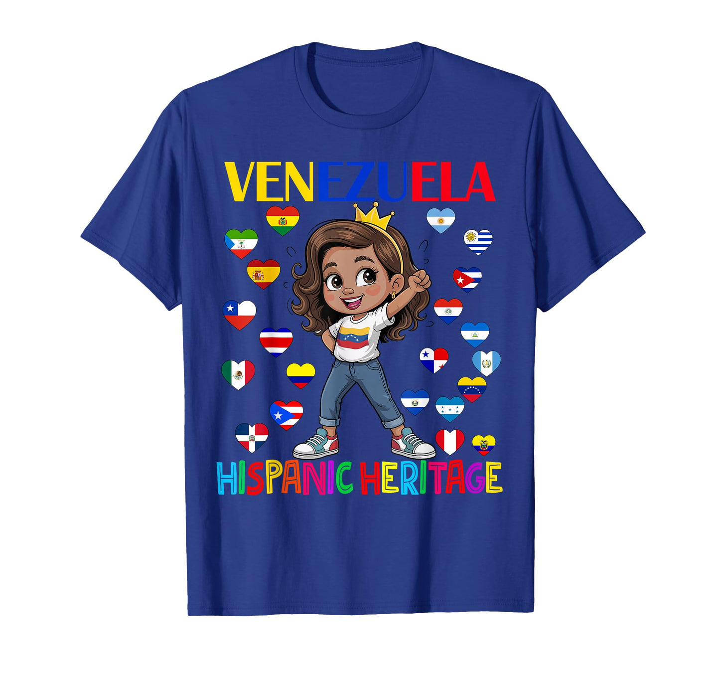 Cute Girl Hispanic Heritage Month Venezuela Flag Kids T-Shirt