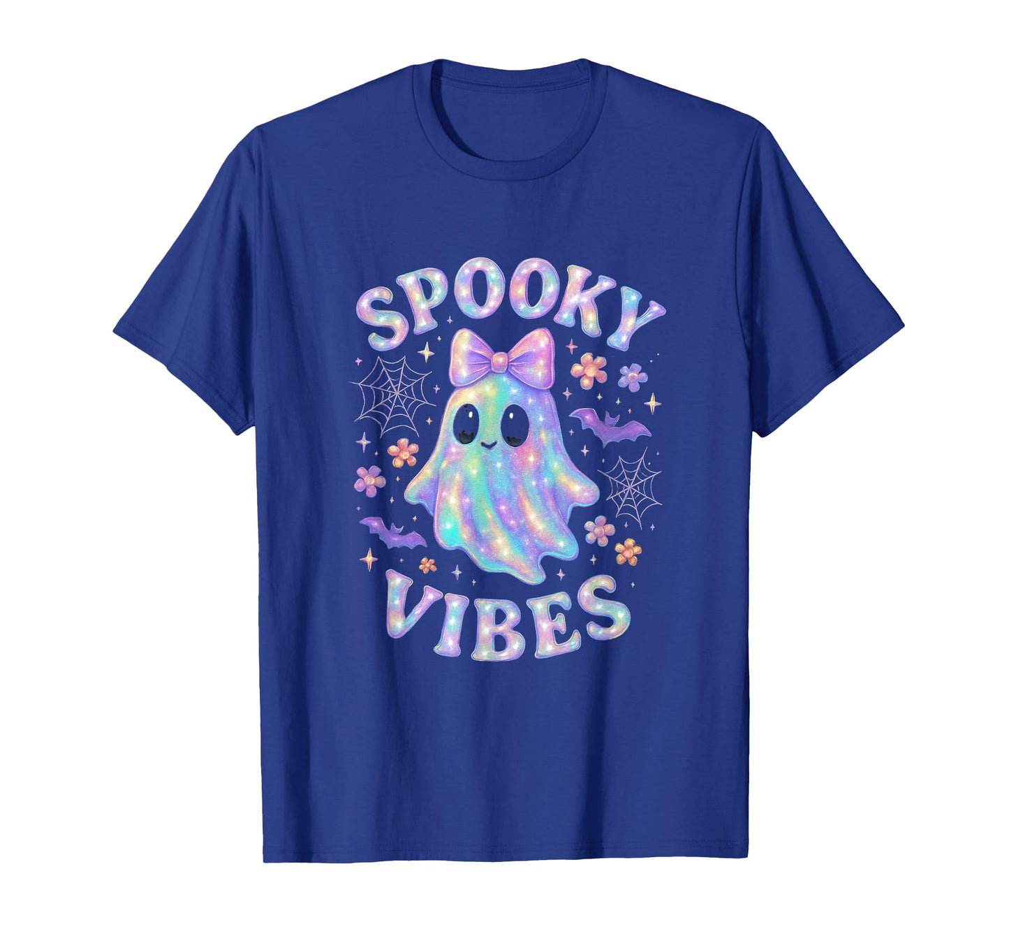 Spooky Vibes Ghost with Bow Cute Halloween Girls T-Shirt