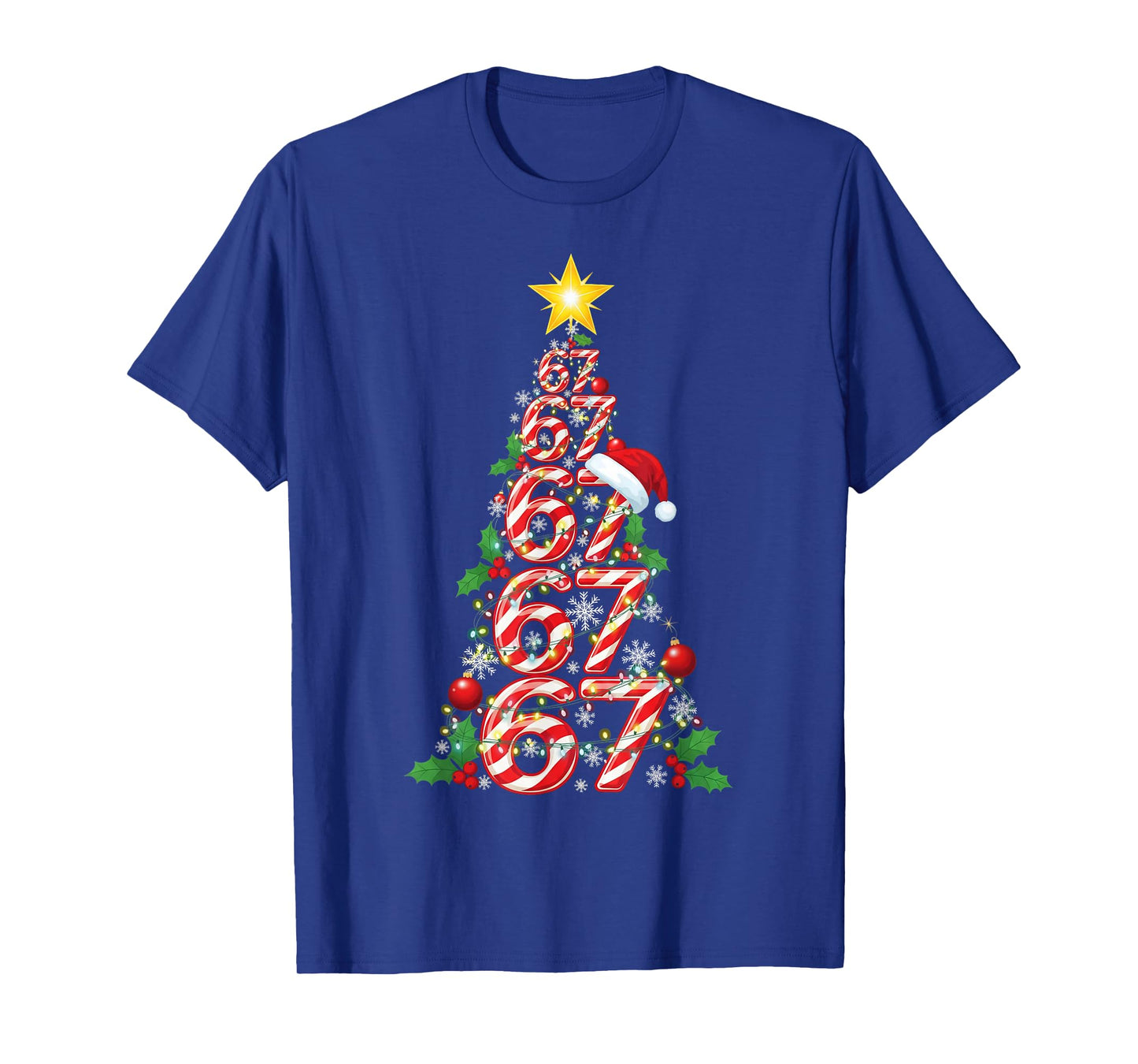67 Christmas Tree Candy Cane Holiday Six Seven Meme Brainrot T-Shirt