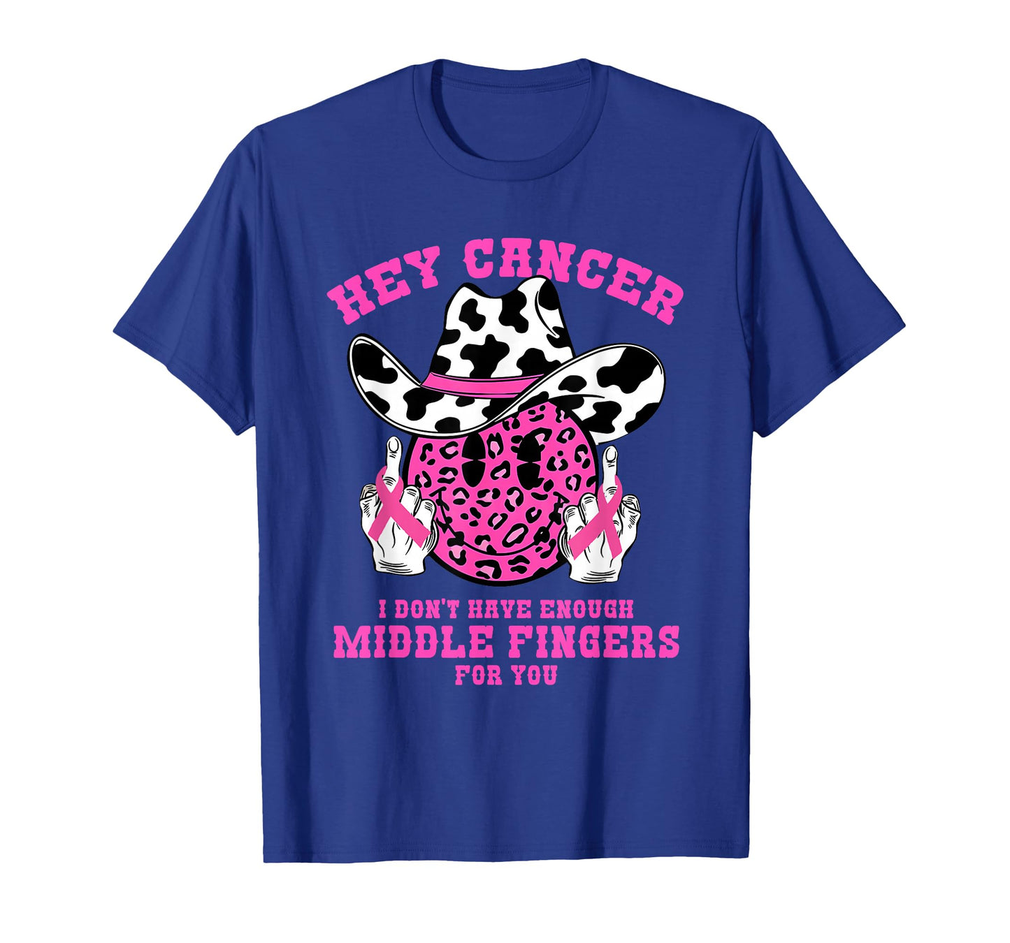 Pink Leopard Western Cowgirl Cowboy Cute Face Breast Cancer T-Shirt