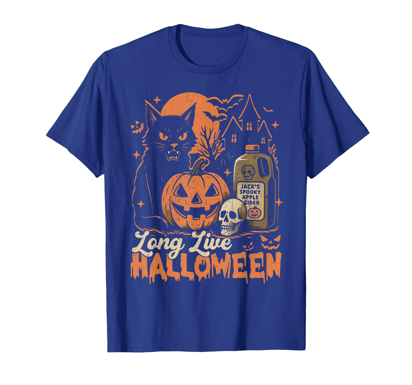 Long Live Halloween Funny Pumpkin Halloween Black Cat T-Shirt