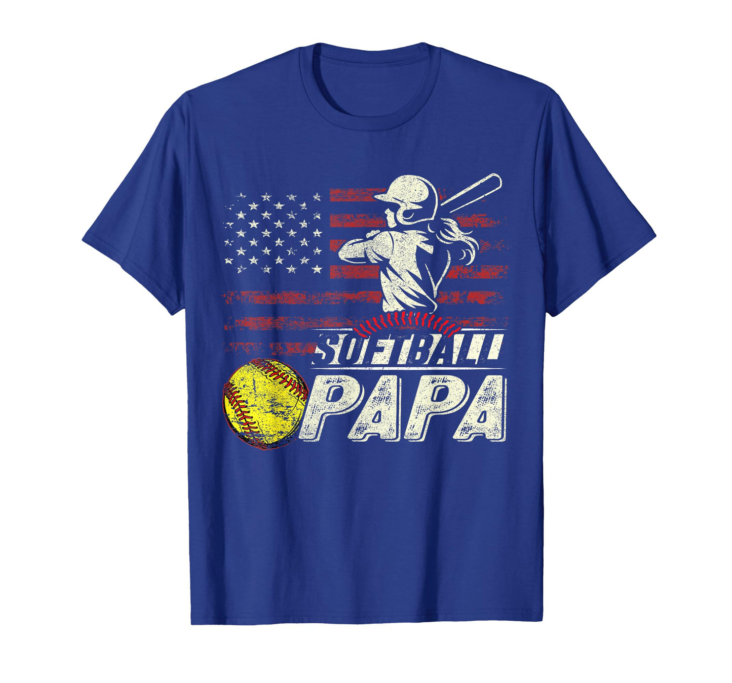 Softball Papa US Flag Gifts For Papa Patriotic Fathers Day T-Shirt