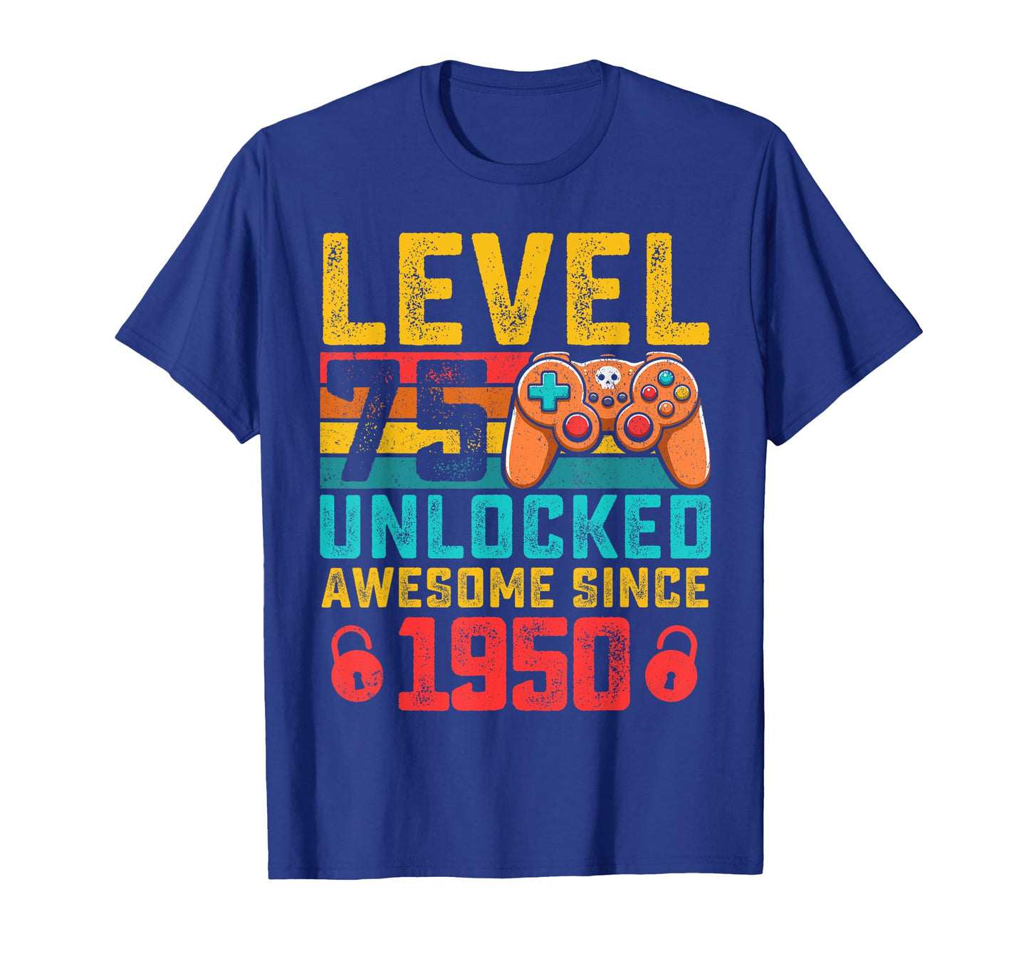 Level 75 Unlocked 75th birthday video Gamer vintage 1950 T-Shirt