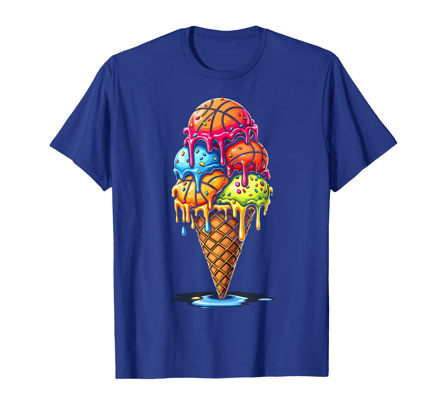 Basketball Drip Boys Girls Ice Cream Drip Sprinkles Summer T-Shirt