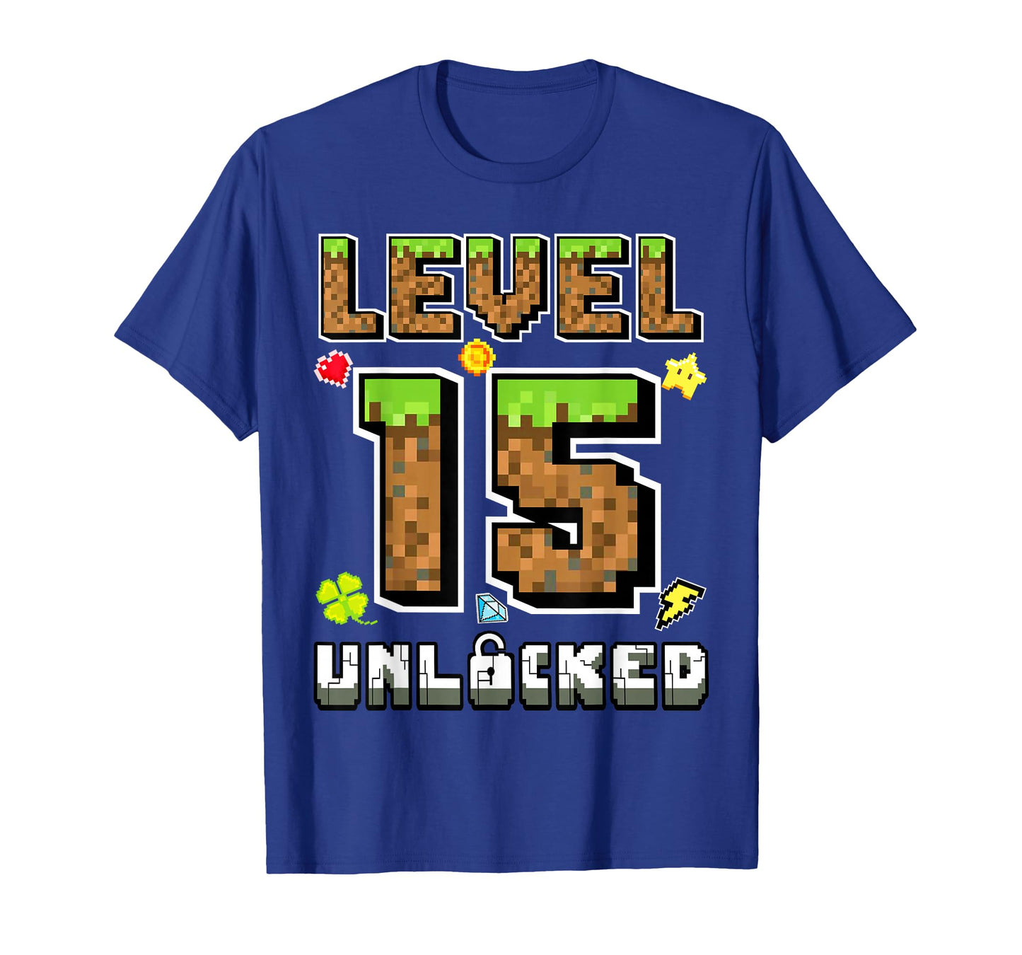 Level 15 Unlocked Birthday 15th Years Bday Gamer Pixel Boy T-Shirt