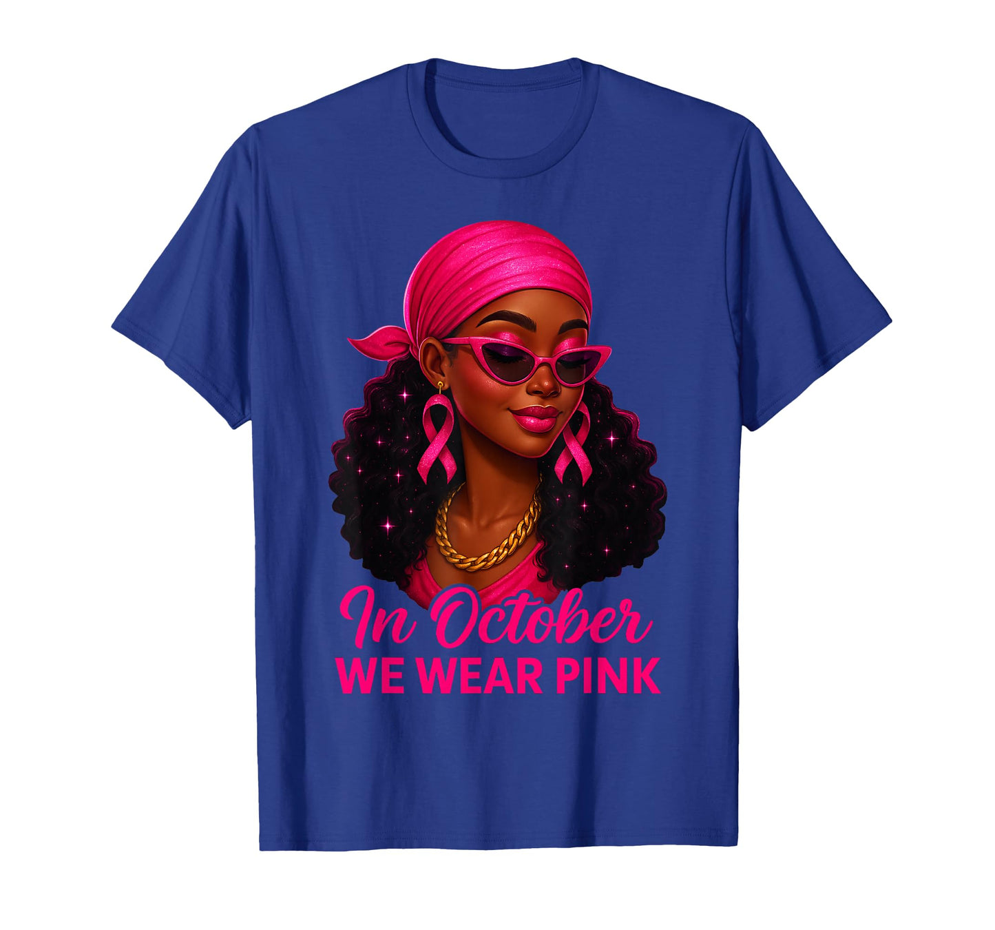 in October We Wear Pink Black Women Breast Cancer Awareness T-Shirt