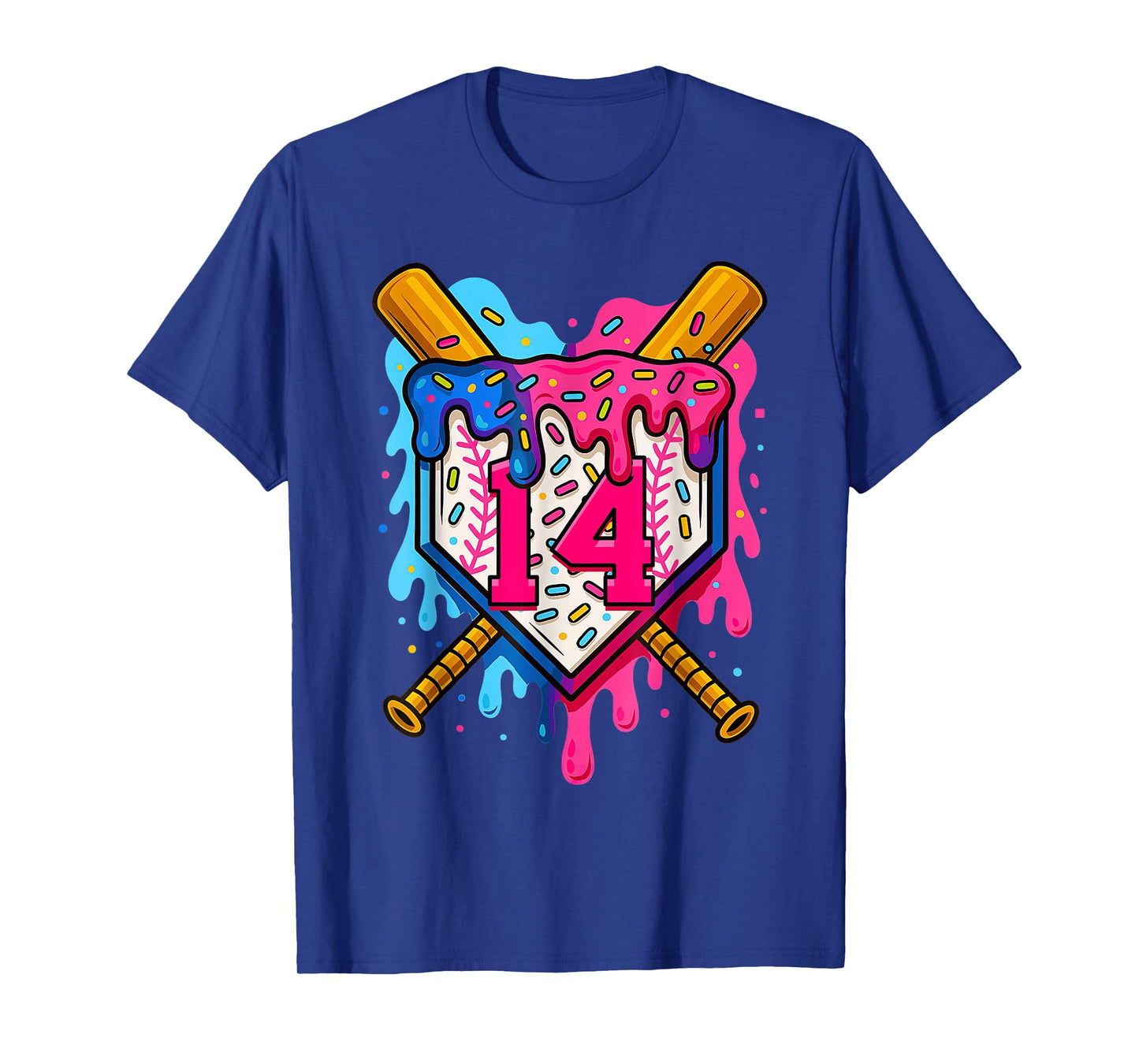 14th Baseball Birthday Ice Cream Drip Boys Girls 14 Years T-Shirt