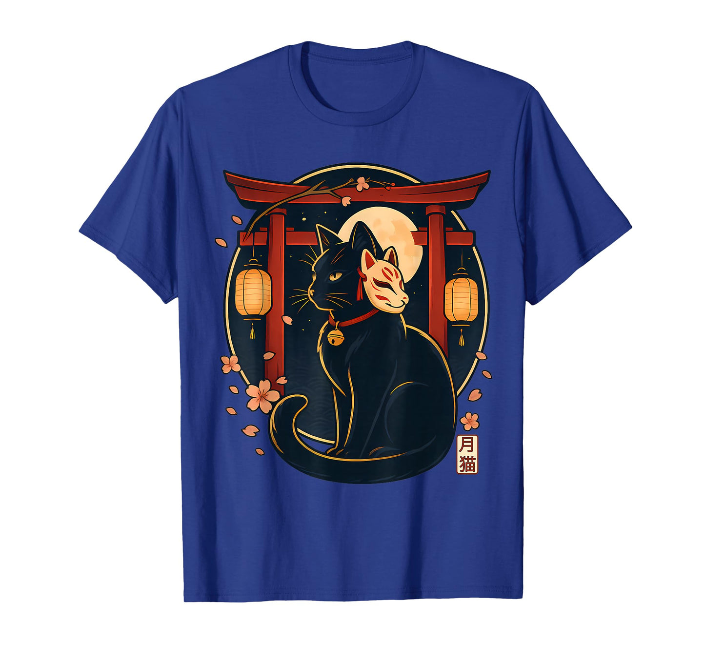 Kawaii Japanese Cat Kitsune Mask Torii Lantern Funny Cat T-Shirt