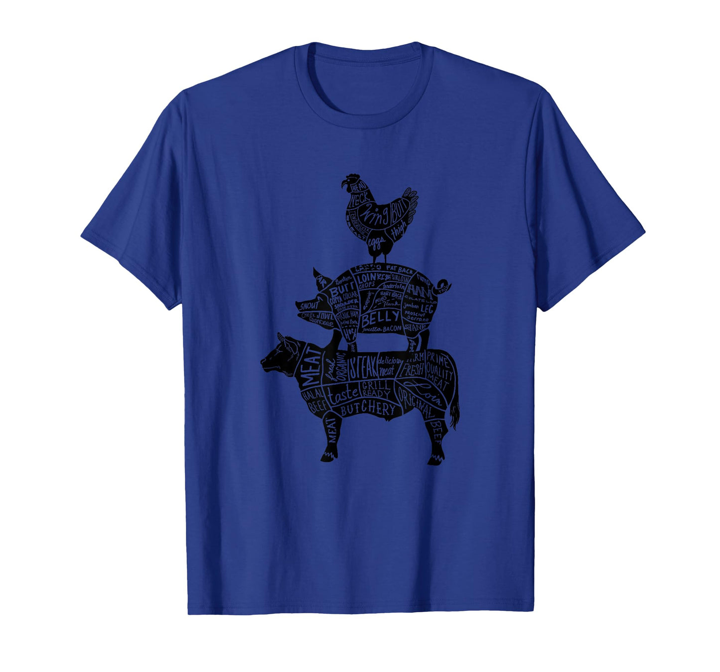 Cow Pig Chicken Parts Retro Beef Pork Poultry Meat Cuts Gift T-Shirt