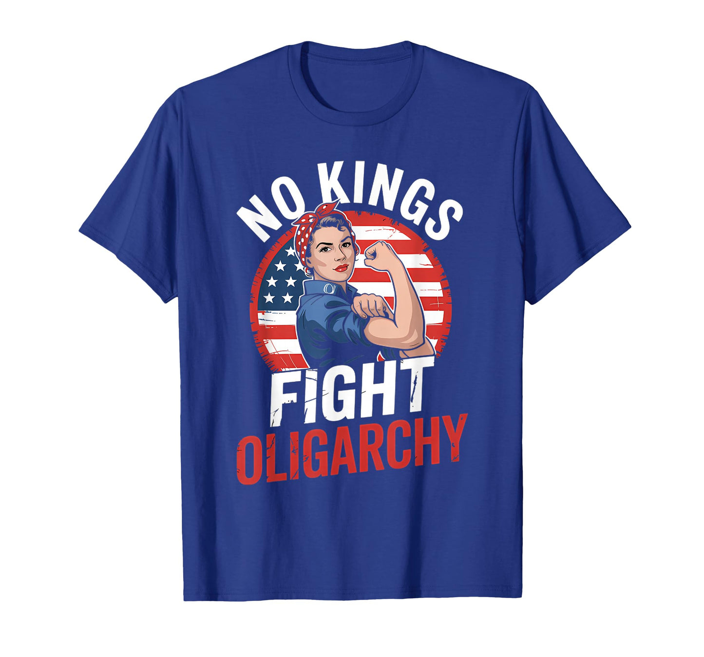 Vintage No Kings Fight Oligarchy Woman's Girl America Flag T-Shirt