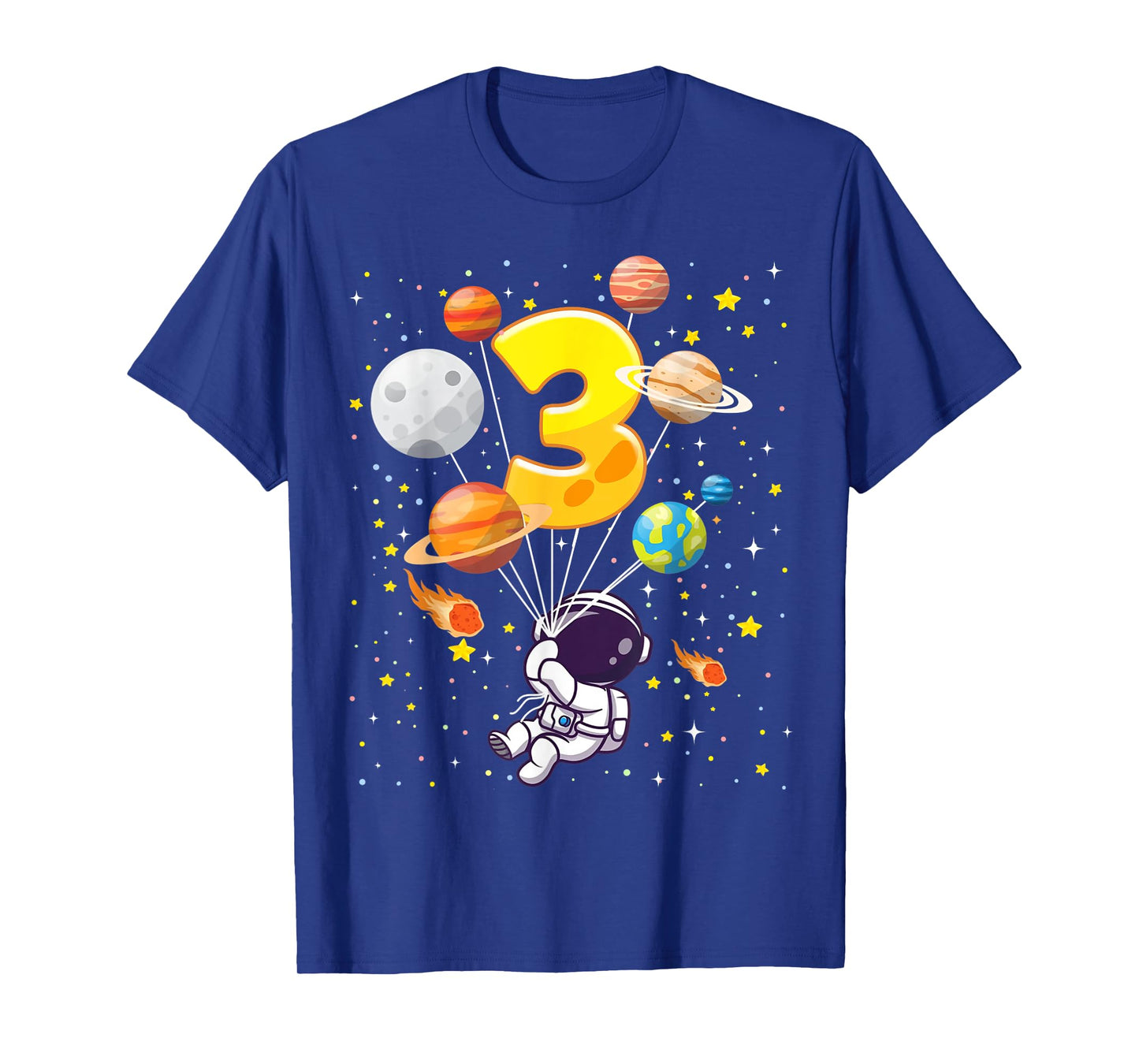Funny 3 Years Old Astronaut Birthday Space Planets For Kids T-Shirt