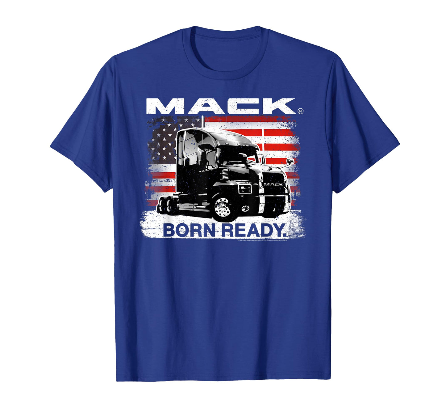 Mack Trucks Born Ready Semi with American Flag Trucker T-Shirt
