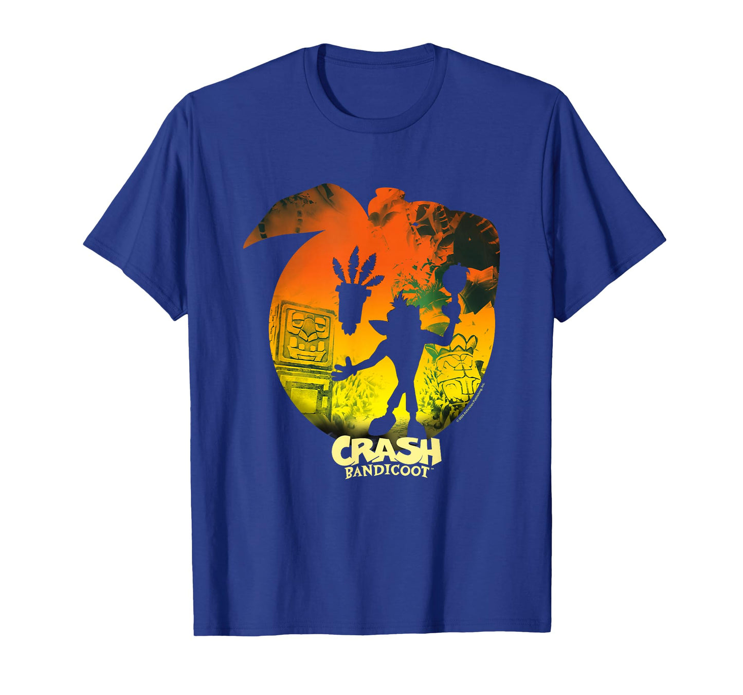 Crash Bandicoot & Aku Aku Silhouettes Distressed T-Shirt, Small, Black