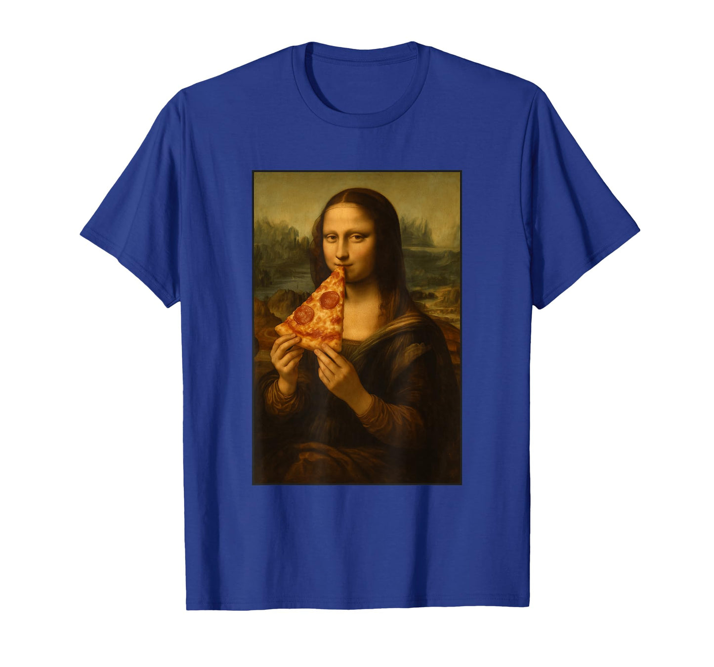 Mona Lisa Eating Pizza Funny Classic Art Pizza Foodie Mashup T-Shirt