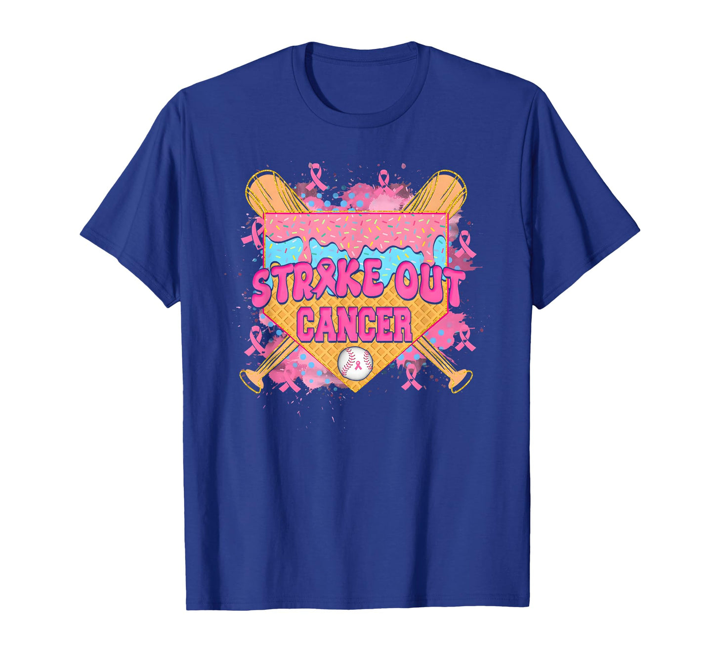 Strike Out Cancer Baseball Ice Cream Drip Breast Cancer T-Shirt
