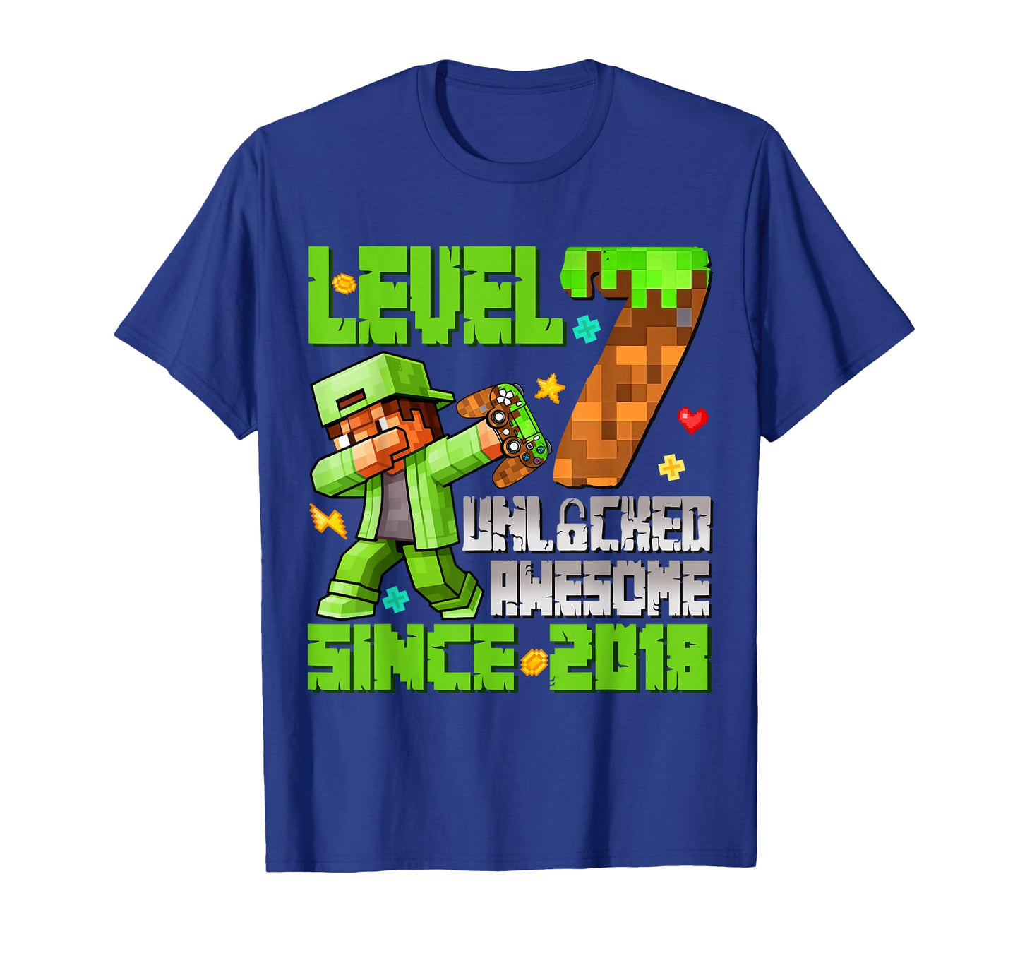 Level 7 Unlocked Awesome Since 2018 7th Birthday Game Pixel T-Shirt