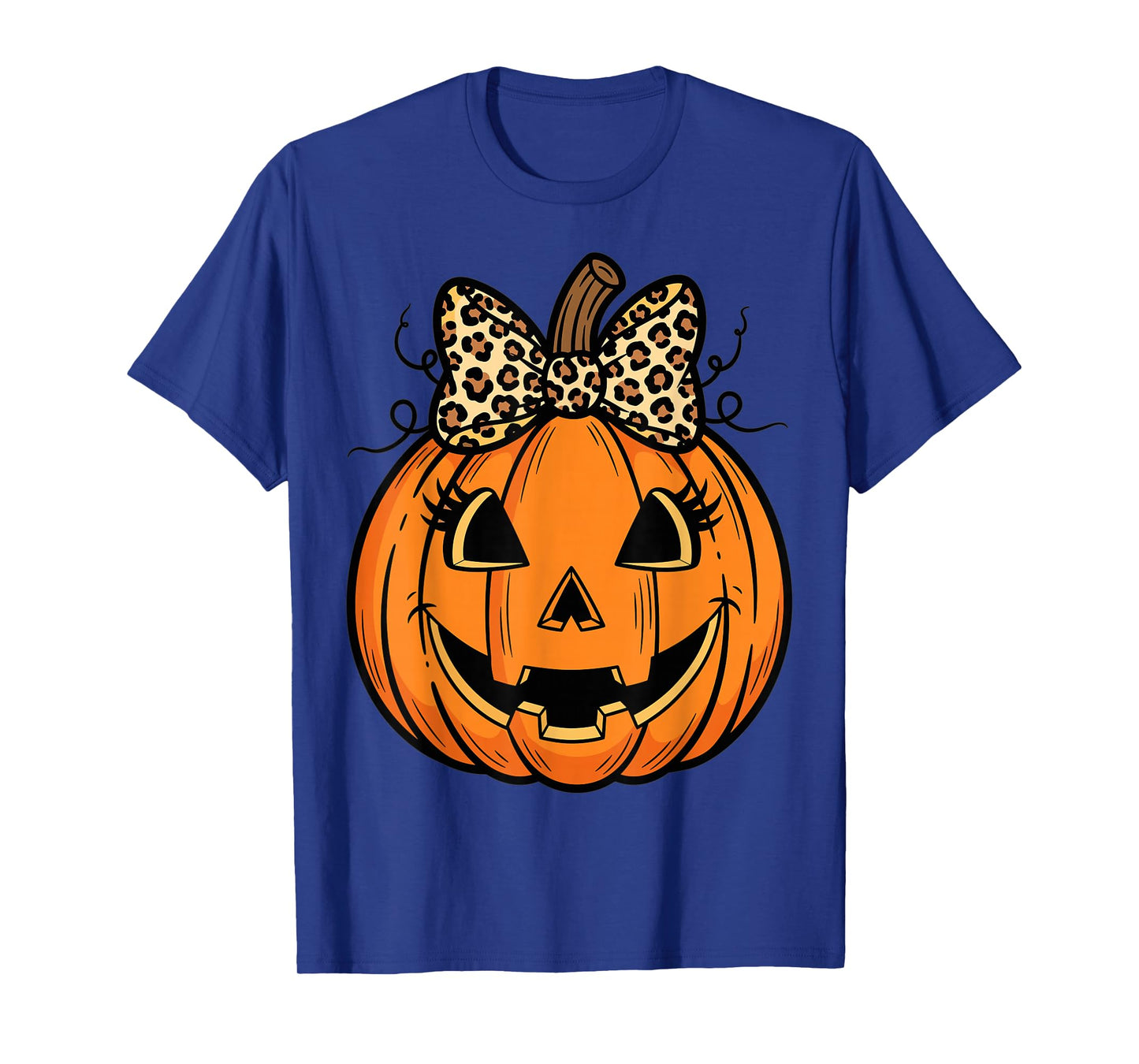 Halloween Pumpkin Leopard Bow Cute Smiling Face T-Shirt