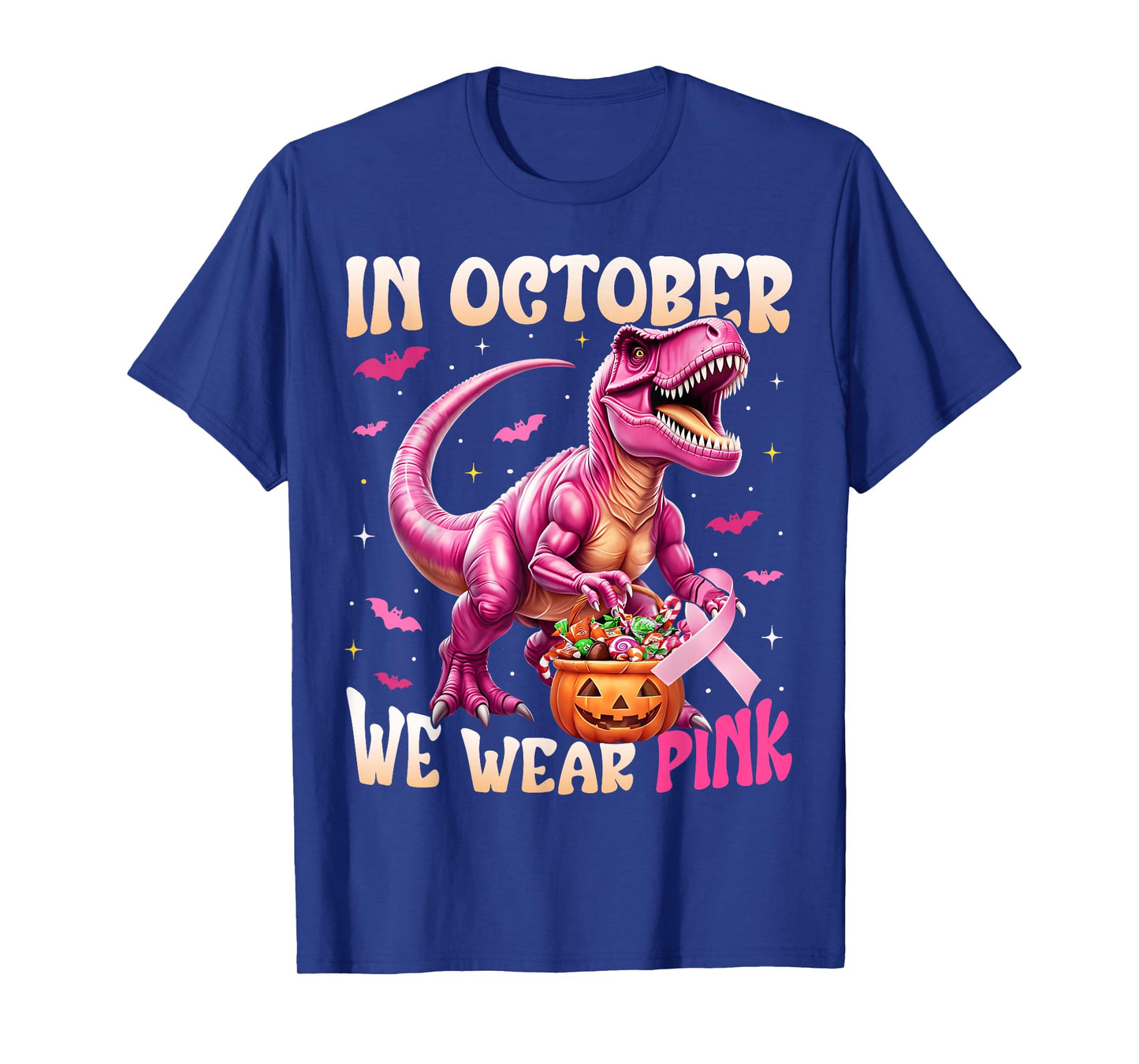 Dinosaur In October We Wear Pink Breast Cancer Awareness T-Shirt