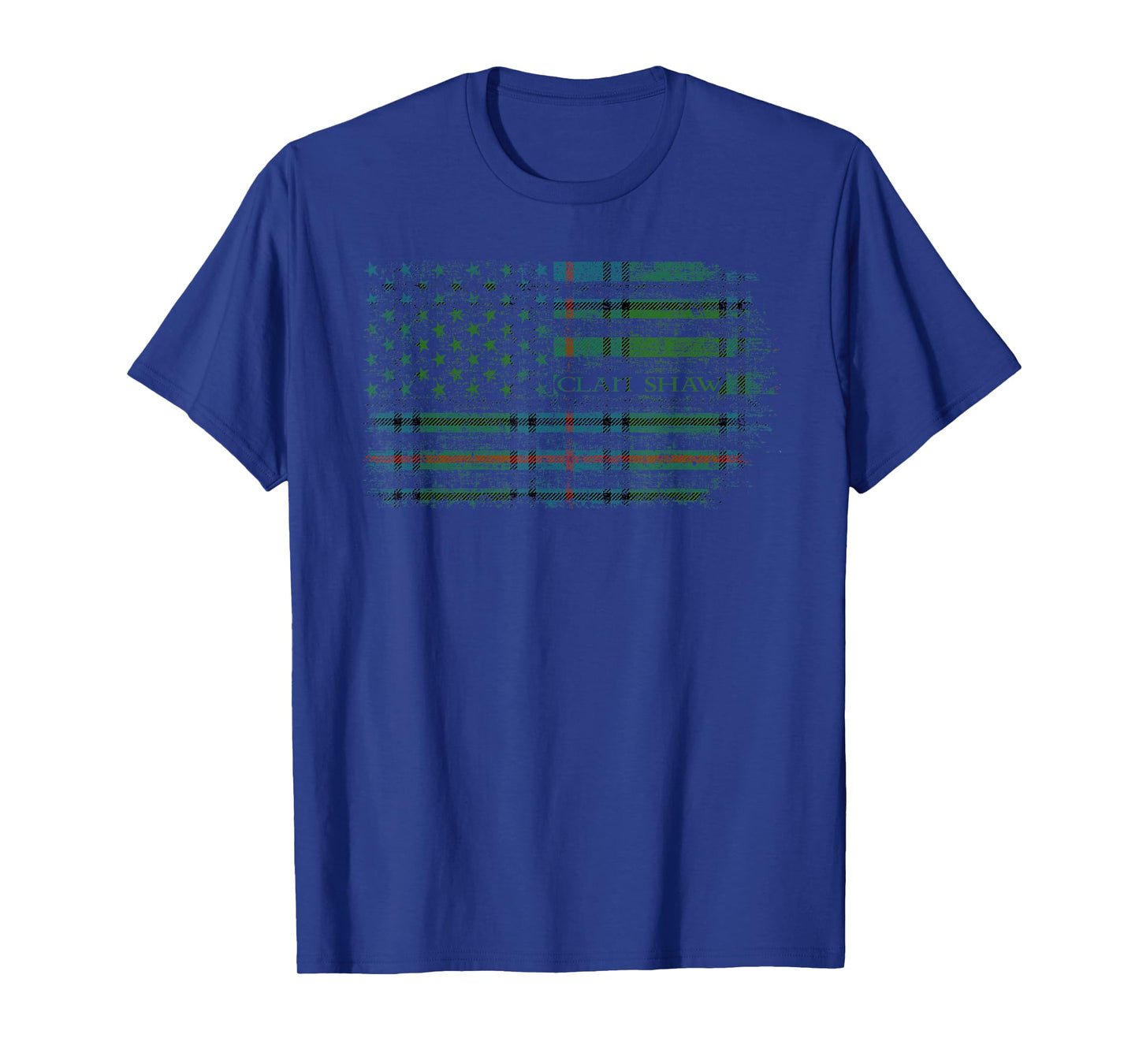Clan Shaw Scottish tartan US flag kilt Scotland T-Shirt