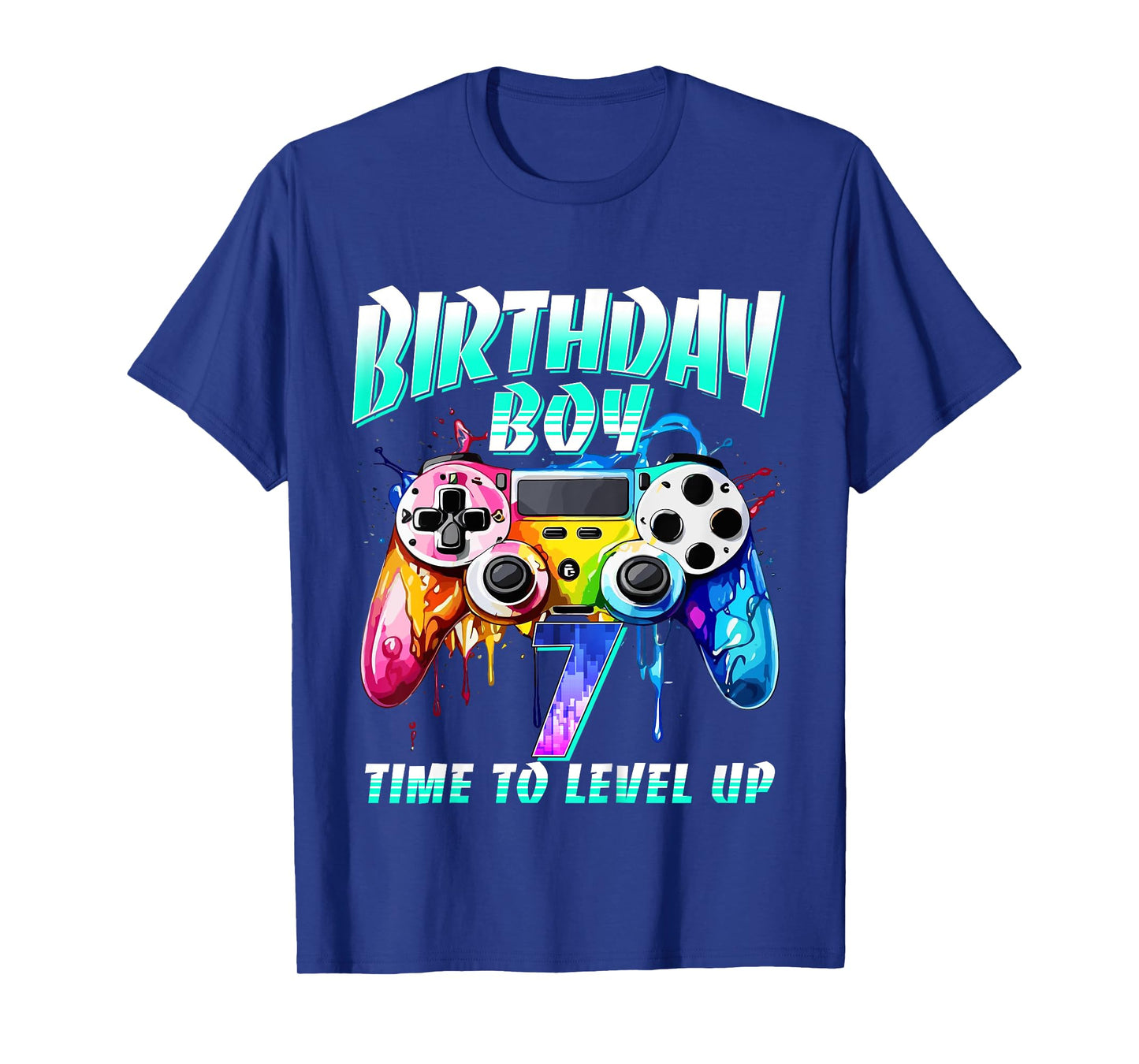 Kids Birthday Boy Time To Level Up Gamer Video Game 7 Years Old T-Shirt
