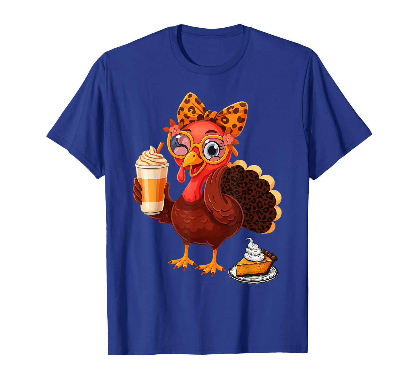 Thanksgiving Women Fall Turkey Drinking Coffee Leopard T-Shirt