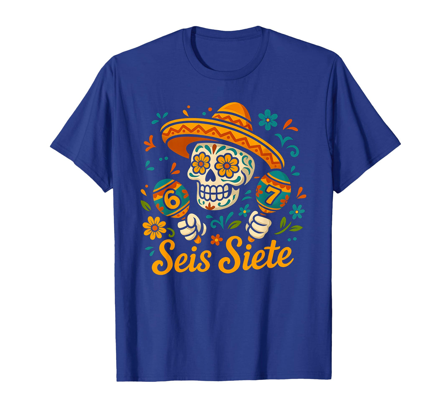 SEIS Siete Mexican Los Muertos Calaveras Sugar Skull 67 Boys T-Shirt