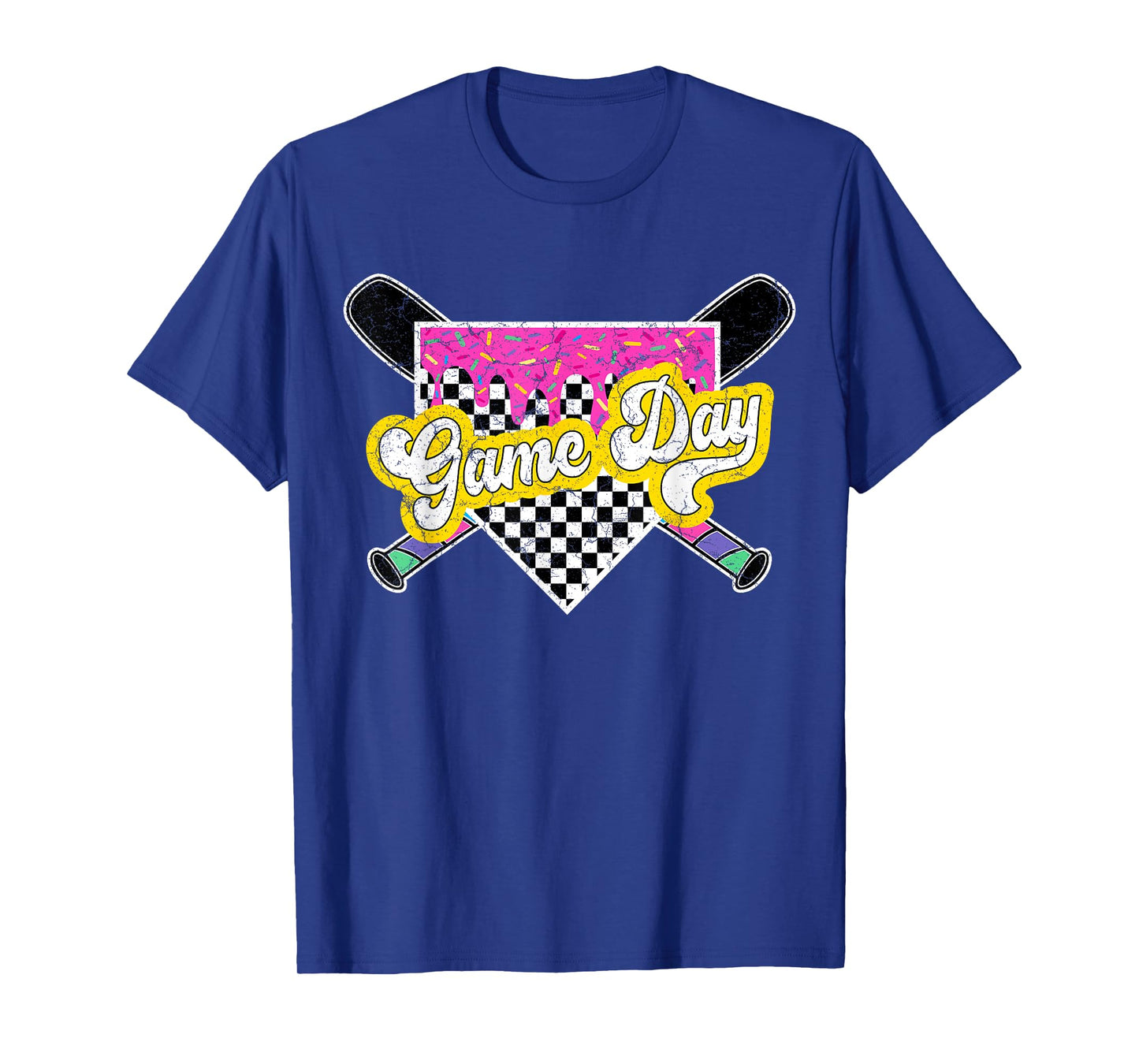 Game Day Checkered Baseball Ice Cream Drip for Boys Youth T-Shirt