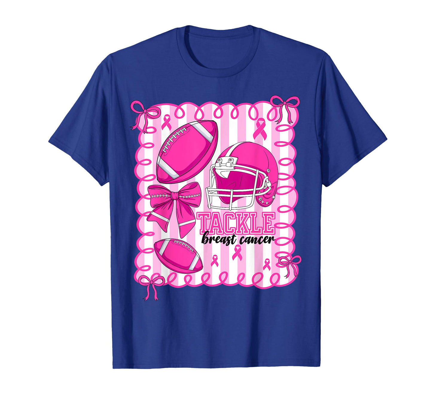 Preppy Tackle Breast Cancer Awareness Football Coquette Bow T-Shirt